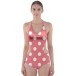 Polka Dots - White on Coral Pink Cut-Out One Piece Swimsuit
