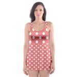Polka Dots - White on Coral Pink Skater Dress Swimsuit