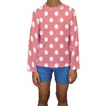 Polka Dots - White on Coral Pink Kid s Long Sleeve Swimwear