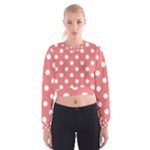 Polka Dots - White on Coral Pink Women s Cropped Sweatshirt