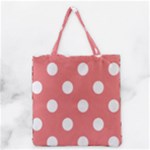 Polka Dots - White on Coral Pink Grocery Tote Bag