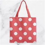 Polka Dots - White on Coral Pink Zipper Grocery Tote Bag