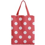Polka Dots - White on Coral Pink Zipper Classic Tote Bag
