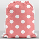 Polka Dots - White on Coral Pink Drawstring Bag (Large)