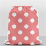 Polka Dots - White on Coral Pink Drawstring Bag (Small)