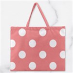 Polka Dots - White on Coral Pink Zipper Large Tote Bag