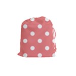 Polka Dots - White on Coral Pink Drawstring Pouch (M)
