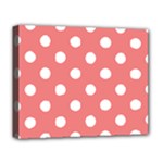 Polka Dots - White on Coral Pink Deluxe Canvas 20  x 16  (Stretched)