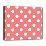 Polka Dots - White on Coral Pink Deluxe Canvas 24  x 20  (Stretched)