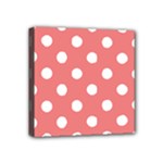 Polka Dots - White on Coral Pink Mini Canvas 4  x 4  (Stretched)