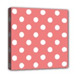 Polka Dots - White on Coral Pink Mini Canvas 8  x 8  (Stretched)