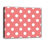 Polka Dots - White on Coral Pink Canvas 14  x 11  (Stretched)
