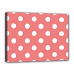 Polka Dots - White on Coral Pink Canvas 16  x 12  (Stretched)