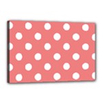Polka Dots - White on Coral Pink Canvas 18  x 12  (Stretched)