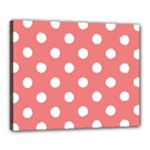 Polka Dots - White on Coral Pink Canvas 20  x 16  (Stretched)