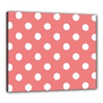 Polka Dots - White on Coral Pink Canvas 24  x 20  (Stretched)