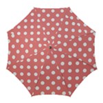 Polka Dots - White on Coral Pink Golf Umbrella