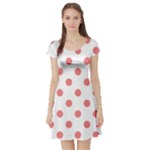 Polka Dots - Coral Pink on White Short Sleeve Skater Dress