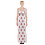 Polka Dots - Coral Pink on White Maxi Thigh Split Dress