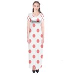 Polka Dots - Coral Pink on White Short Sleeve Maxi Dress