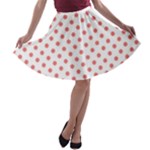 Polka Dots - Coral Pink on White A-line Skater Skirt