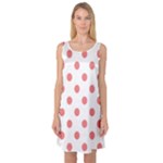 Polka Dots - Coral Pink on White Sleeveless Satin Nightdress