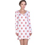 Polka Dots - Coral Pink on White Long Sleeve Nightdress
