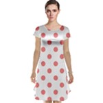 Polka Dots - Coral Pink on White Cap Sleeve Nightdress