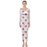 Polka Dots - Coral Pink on White Long Sleeve Catsuit