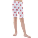 Polka Dots - Coral Pink on White Kid s Mid Length Swim Shorts