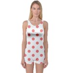 Polka Dots - Coral Pink on White One Piece Boyleg Swimsuit