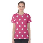 Polka Dots - White on Dark Pink Women s Cotton Tee