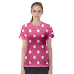 Polka Dots - White on Dark Pink Women s Sport Mesh Tee