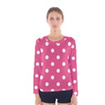 Polka Dots - White on Dark Pink Women s Long Sleeve T-shirt