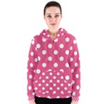 Polka Dots - White on Dark Pink Women s Zipper Hoodie