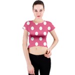 Polka Dots - White on Dark Pink Crew Neck Crop Top