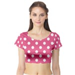 Polka Dots - White on Dark Pink Short Sleeve Crop Top (Tight Fit)