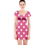Polka Dots - White on Dark Pink Short Sleeve Bodycon Dress