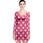 Polka Dots - White on Dark Pink Long Sleeve Bodycon Dress