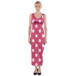 Polka Dots - White on Dark Pink Fitted Maxi Dress