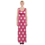 Polka Dots - White on Dark Pink Maxi Thigh Split Dress