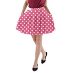 Polka Dots - White on Dark Pink A-Line Pocket Skirt
