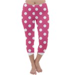 Polka Dots - White on Dark Pink Capri Winter Leggings