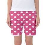 Polka Dots - White on Dark Pink Women s Basketball Shorts