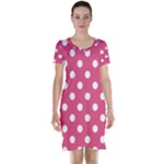 Polka Dots - White on Dark Pink Short Sleeve Nightdress