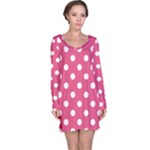 Polka Dots - White on Dark Pink Long Sleeve Nightdress