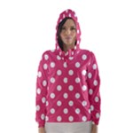 Polka Dots - White on Dark Pink Hooded Wind Breaker (Women)