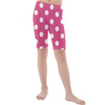 Polka Dots - White on Dark Pink Kid s Mid Length Swim Shorts