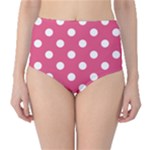 Polka Dots - White on Dark Pink High-Waist Bikini Bottoms
