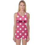 Polka Dots - White on Dark Pink One Piece Boyleg Swimsuit